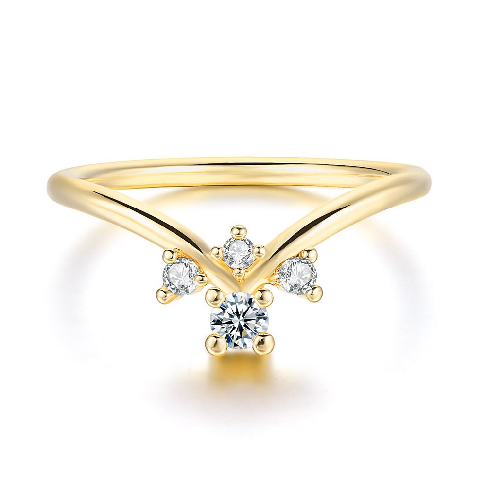 Jewelry Fashion V shaped Women's Ring Rose Gold Plated Zircon Accessories_ipsvogv.com