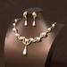 Pearl Necklace Earring Set For Women's Fashionable Temperament, Alloy Droplet Shaped Bride Dress Accessories_ipsvogv.com