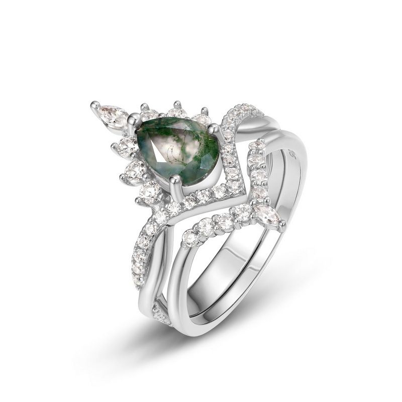 S925 Silver Green Moss Ring Female Water Grass Agate Ring Fashion All Match_ipsvogv.com