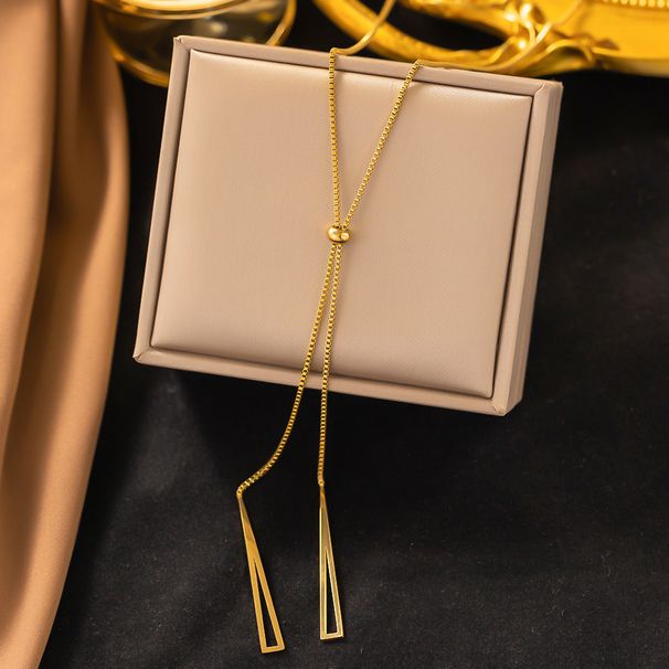 2023 New High-quality Korean Gold Triangle Tassel Pull-out Titanium Steel Collarbone Chain Does Not Fade_ipsvogv.com
