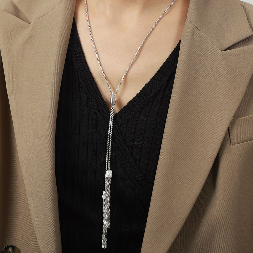New Niche Design, Fashionable Personality, Long Tassel Titanium Steel, Gold-plated And Diamond Inlaid Sweater, Chain_ipsvogv.com