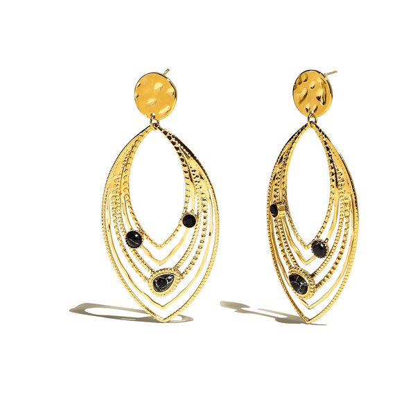Women's Jewelry Exaggerated Leaves Natural Stone Titanium Steel Earrings Retro Niche Light Luxury High End Vintage Earrings_ipsvogv.com