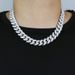 Hip Hop Cuban Link Chain Necklace For Men And Women, Geometric Design With Diamond Accents, Adjustable Length 46-51cm, Silver Tone_ipsvogv.com