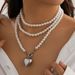 Metal Heart Pendant Pearl Fashionable Winding Multi-layer Bead Collarbone Chain Necklace Accessory_ipsvogv.com