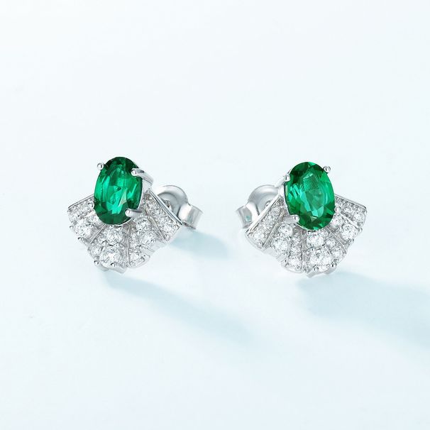 Fan shaped brilliant cultivated emerald earrings S925 silver fully inlaid with colored gems small skirt earrings atmosphere_ipsvogv.com