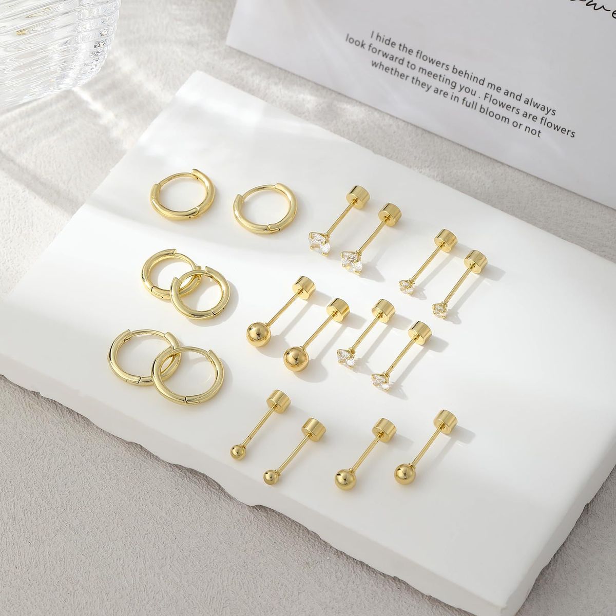 Women’s Jewelry Set Fashion Hot Sale Real Gold Brass Electroplating Temperament Small And Exquisite Small Round Bead Earrings Plain Hoop Earrings Set_ipsvogv.com