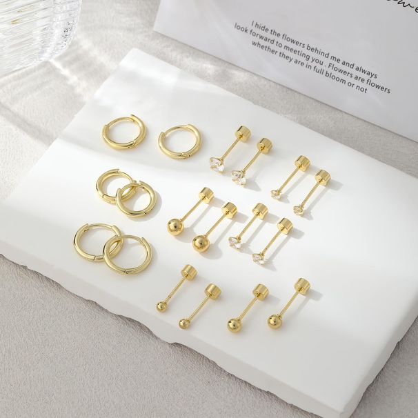 Women’s Jewelry Set Fashion Hot Sale Real Gold Brass Electroplating Temperament Small And Exquisite Small Round Bead Earrings Plain Hoop Earrings Set_ipsvogv.com