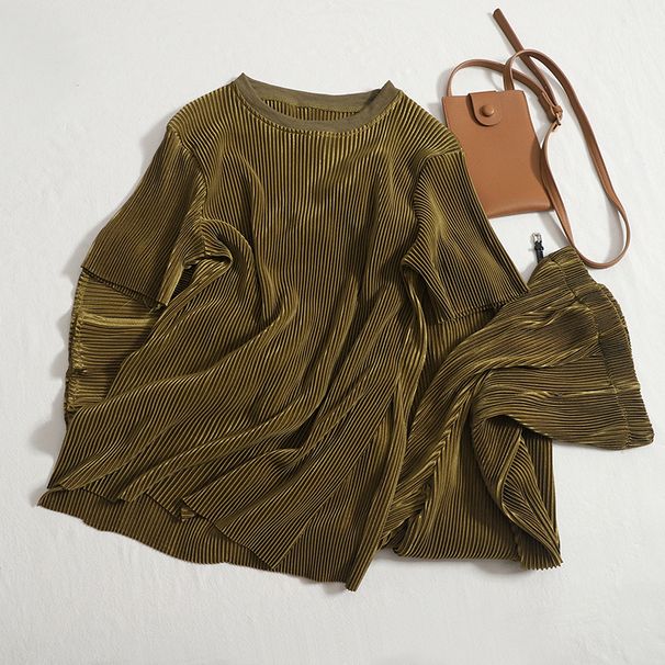 Women's Clothing new style temperament round neck T shirt top high waist split wide leg pants two piece suit_ipsvogv.com