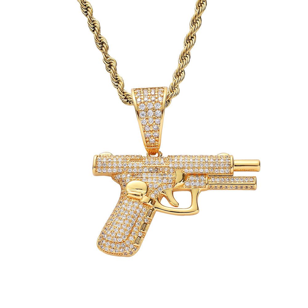 necklaces Hip hop small pistol necklace creative diamond zircon machine gun trendy men's jewelry_ipsvogv.com