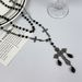Gothic Punk Style Black Cross Beaded Necklace Women's Long Sweater Chain Niche Design Sweater Chain Accessories_ipsvogv.com