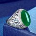 New Elegant And Bold Jade Temperamental Green Agate Adjustable Ring, Chalcedony Hollow Ring_ipsvogv.com