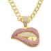 Trendy people's personalized pink lip diamond tooth pendant necklace Men's domineering, cool and exaggerated Cuban chain accessories_ipsvogv.com