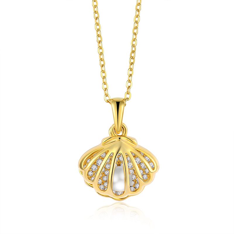 Micro inlaid freshwater pearls and zircon shell necklace pendant for women, openable and closable S925 sterling silver withgold plated jewelry_ipsvogv.com