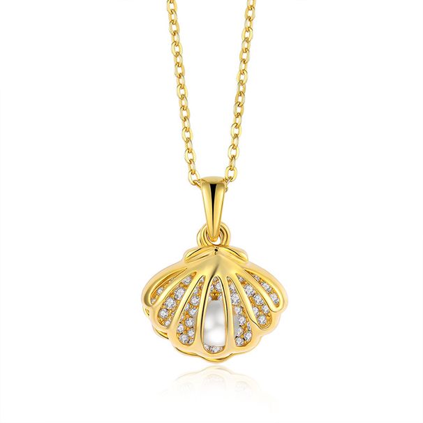 Micro inlaid freshwater pearls and zircon shell necklace pendant for women, openable and closable S925 sterling silver withgold plated jewelry_ipsvogv.com