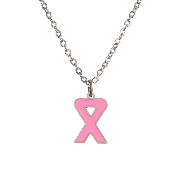 New Pink Ribbon Breast Cancer Awareness Stainless Steel Necklace For Women Clavicle Chain Jewelry_ipsvogv.com