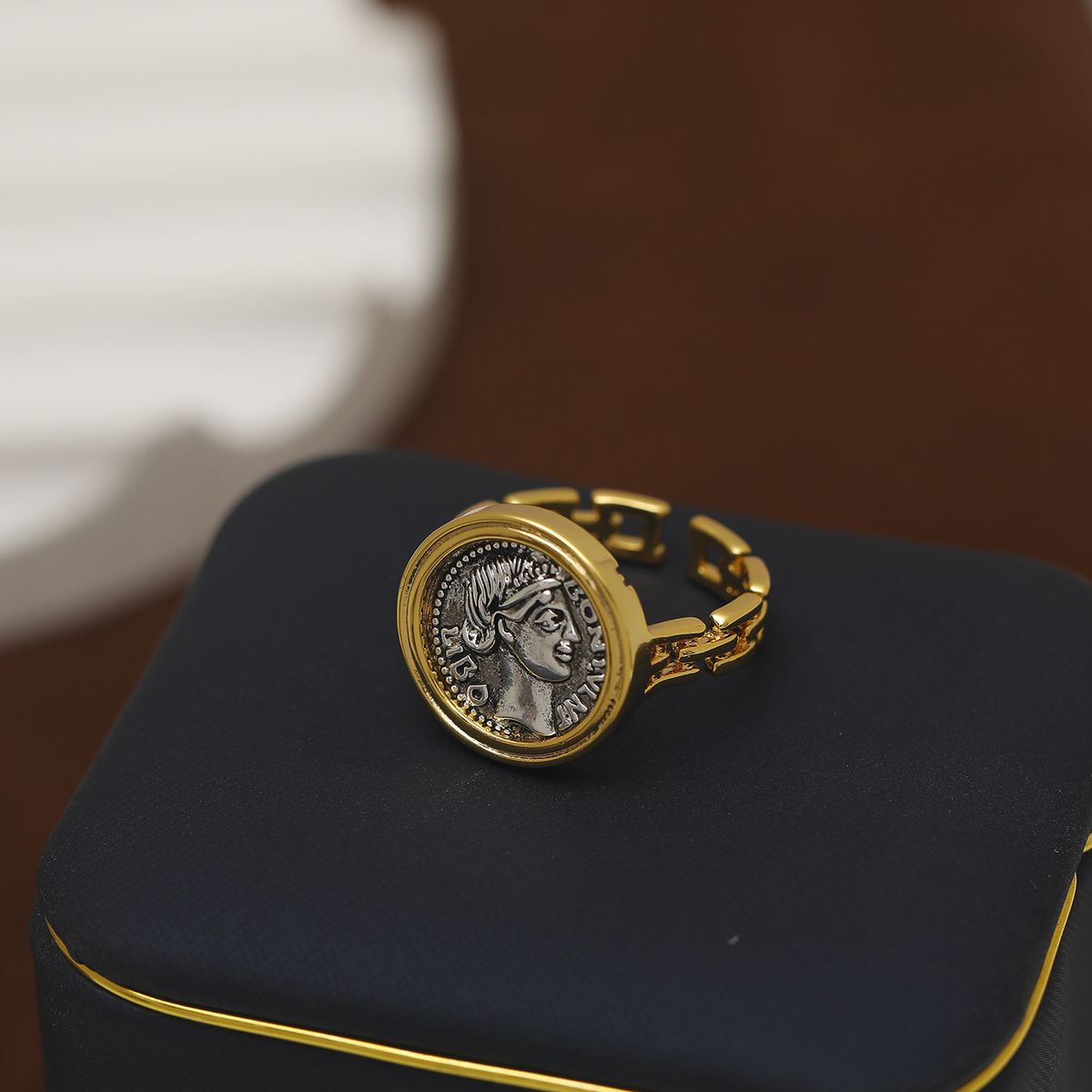 Women's Jewelry Vintage Retro Old Coin Ring Open Ring Unique Personality Design High Grade Ring Gold Accessories_ipsvogv.com
