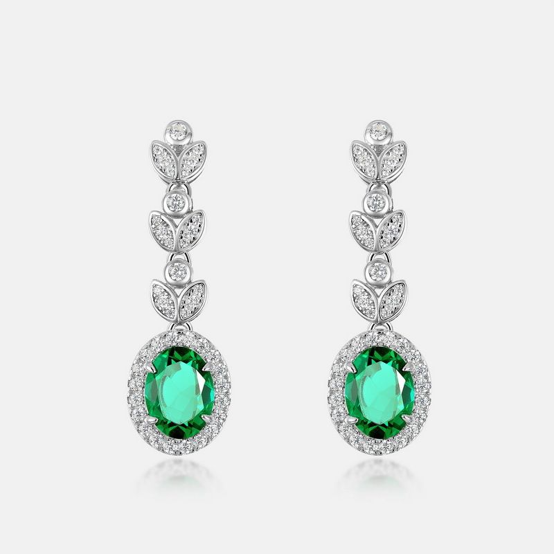 Cultivated Emerald Fashion Earrings S925 Silver Full Of Colored Gem Leaf Earrings Retro Light Luxury_ipsvogv.com