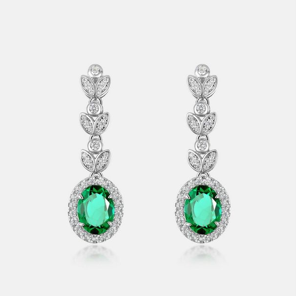 Cultivated Emerald Fashion Earrings S925 Silver Full Of Colored Gem Leaf Earrings Retro Light Luxury_ipsvogv.com