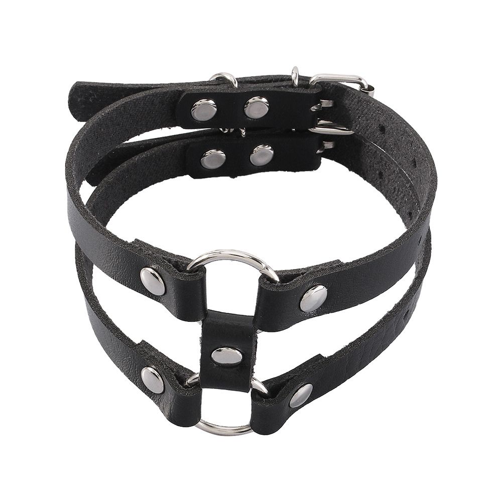 C0261 Dark leather double layer loop with exaggerated geometry, trendy and cool accessories, Gothic personalized leg_ipsvogv.com