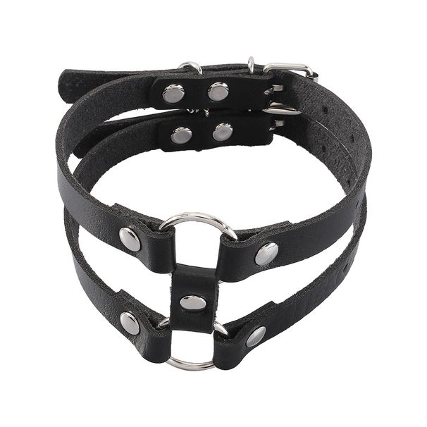 C0261 Dark leather double layer loop with exaggerated geometry, trendy and cool accessories, Gothic personalized leg_ipsvogv.com