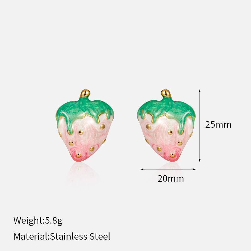 Women’s Jewelry Set Fashion Personality Color Oil Drop Strawberry Earrings Female Light Luxury Temperament Gold Plated Stainless Steel Earrings_ipsvogv.com