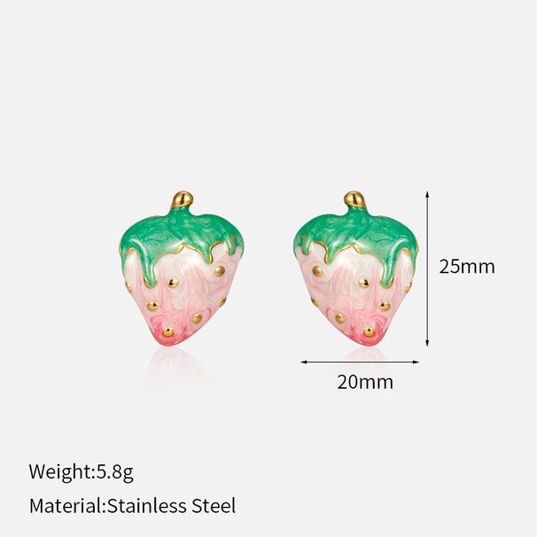 Women’s Jewelry Set Fashion Personality Color Oil Drop Strawberry Earrings Female Light Luxury Temperament Gold Plated Stainless Steel Earrings_ipsvogv.com