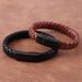 Genuine For Men, Cowhide Woven Cord, Stainless Steel Black Engraved Leather Bracelet With Magnetic Clasp, Trendy_ipsvogv.com