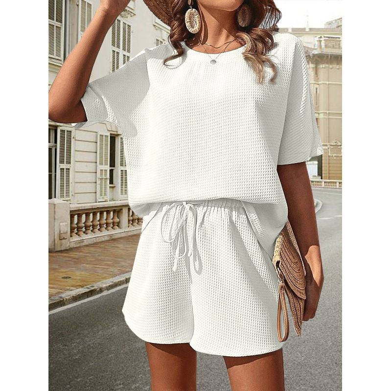 Holiday Daily Women's Simple Style Solid Color Polyester Jacquard Shorts Sets Shorts Sets_ipsvogv.com
