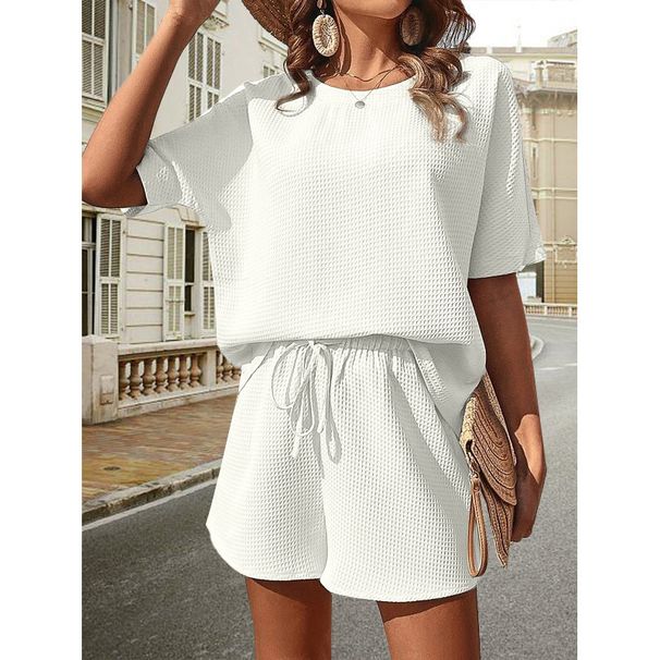 Holiday Daily Women's Simple Style Solid Color Polyester Jacquard Shorts Sets Shorts Sets_ipsvogv.com