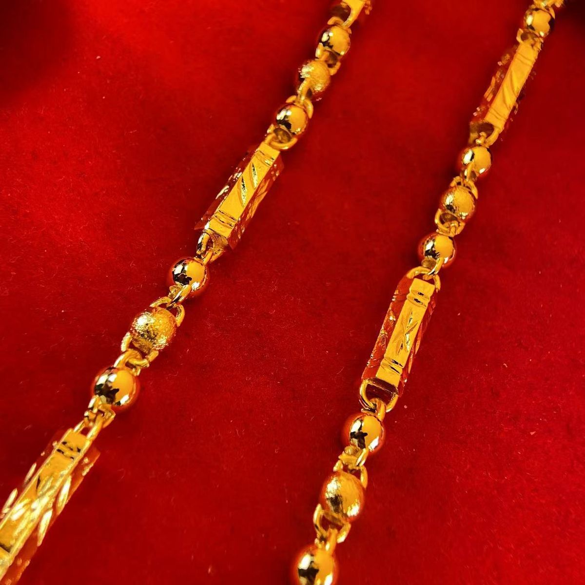 Vietnamese Sand Premium Hexagonal Bamboo Knot Buddha Bead Men's Necklace Copper Gold Plated Versatile Personalized_ipsvogv.com