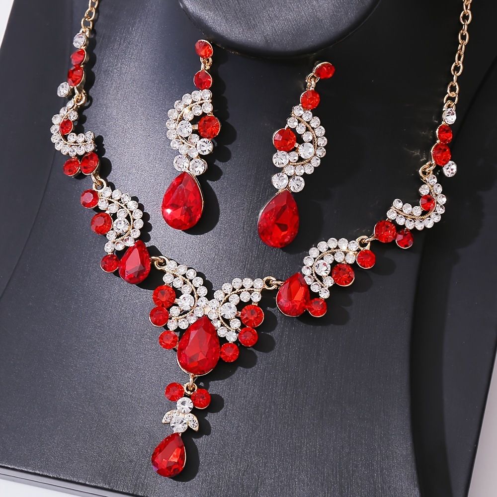 Super Sparkling Water Droplet Necklace Earring European Style Light Luxury Fashion Niche Collarbone Two-piece Set Dress_ipsvogv.com