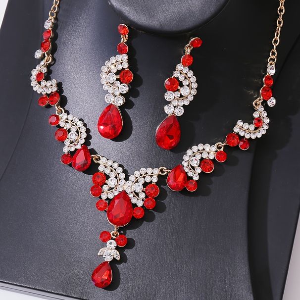 Super Sparkling Water Droplet Necklace Earring European Style Light Luxury Fashion Niche Collarbone Two-piece Set Dress_ipsvogv.com