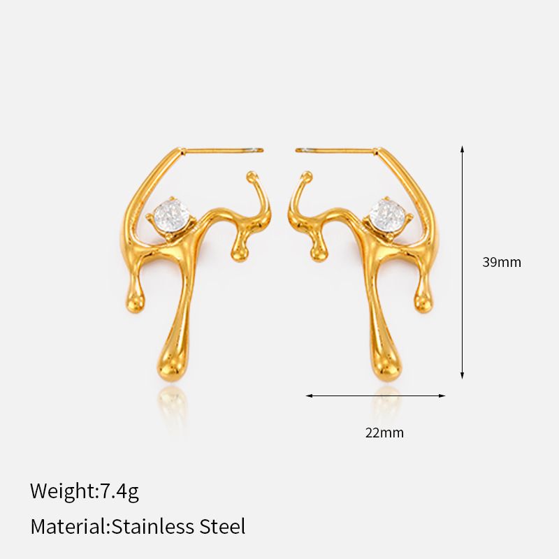 Women’s Jewelry Set Fashion High Grade Retro Earrings Stainless Steel Plated Gold Micro Inlaid Zircon Irregular Geometric Earrings_ipsvogv.com
