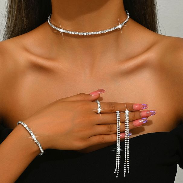 Women’s Jewelry Set Fashion Full Diamond Earrings And Rings High End Fashion Zircon Necklace Bracelet Set Wholesale Jewelry New Style_ipsvogv.com