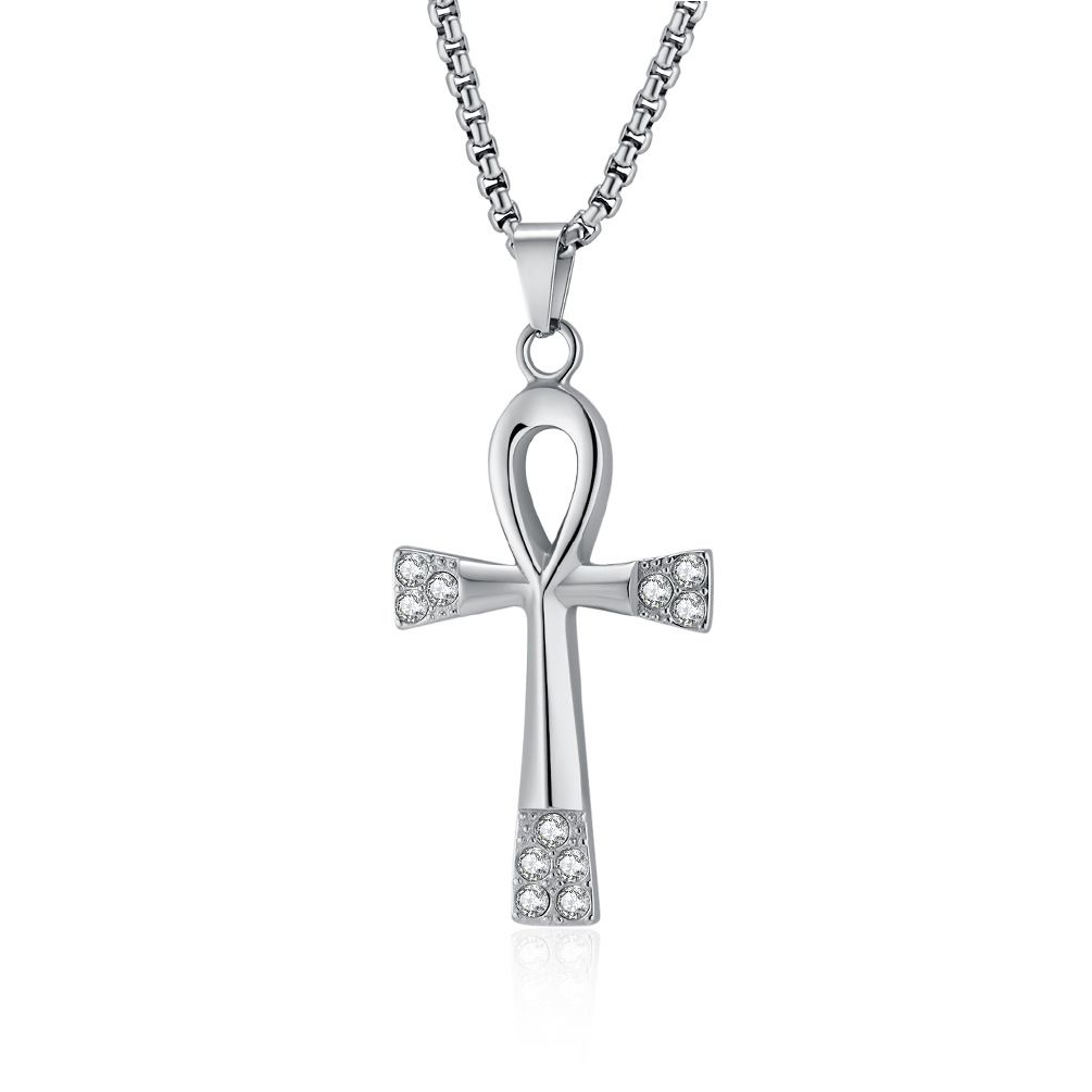 Ancient Egyptian life symbol stainless steel ankh cross necklace jewelry T shaped cross pendant_ipsvogv.com