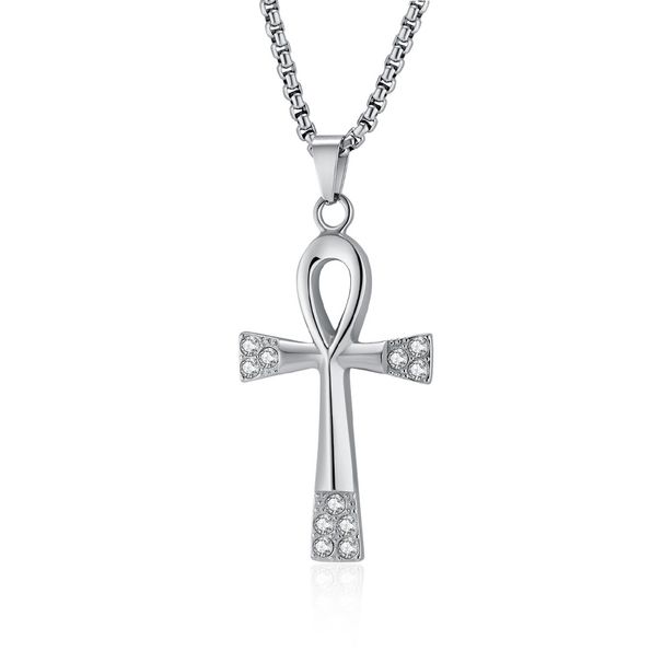 Ancient Egyptian life symbol stainless steel ankh cross necklace jewelry T shaped cross pendant_ipsvogv.com