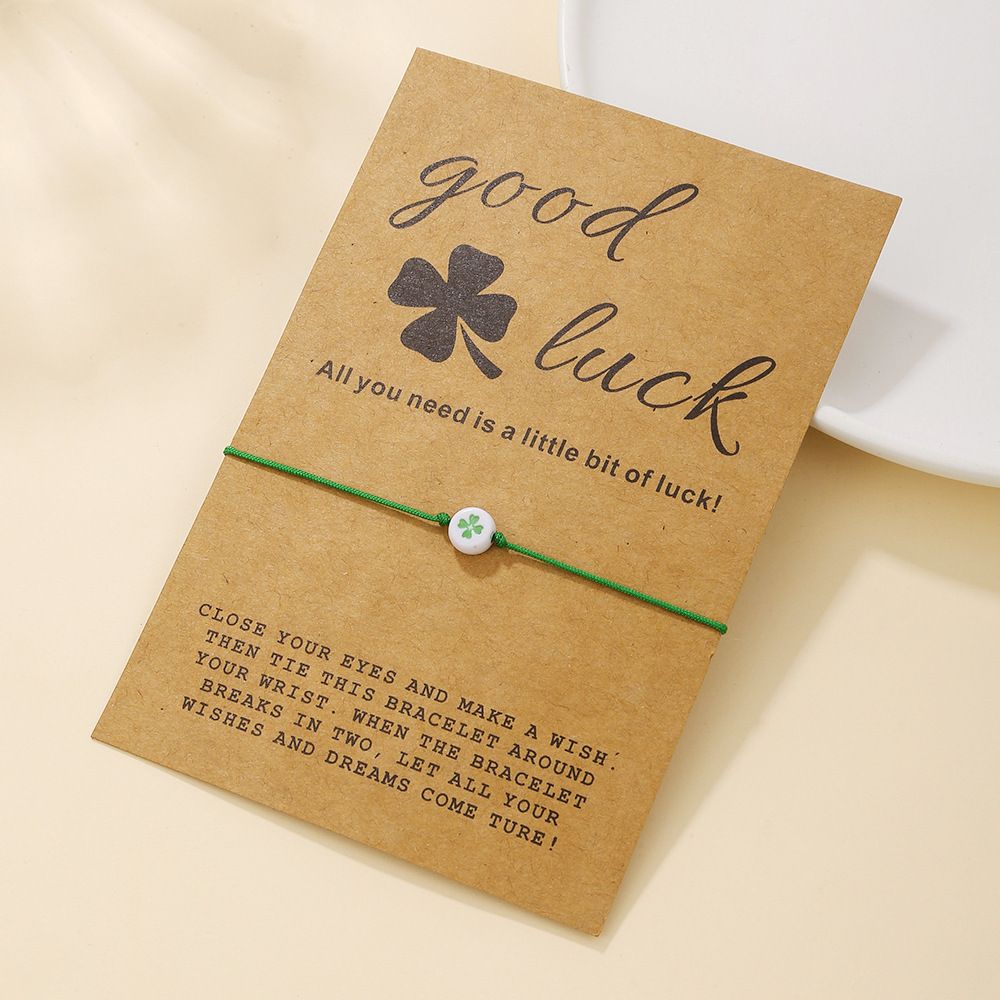 Card bracelet St. Patrick green lucky clover pendant braided bracelet jewelry_ipsvogv.com