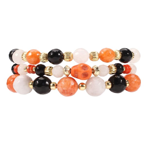 Halloween Handmade Adjustable Halloween Skull Beaded Bracelet Set - Stretchable Natural Stone Beads For Men And Women Adjustable_ipsvogv.com