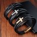 Stainless Steel Woven Bracelet Cross Genuine Leather Multi-layer Men's Jewelry L20158_ipsvogv.com