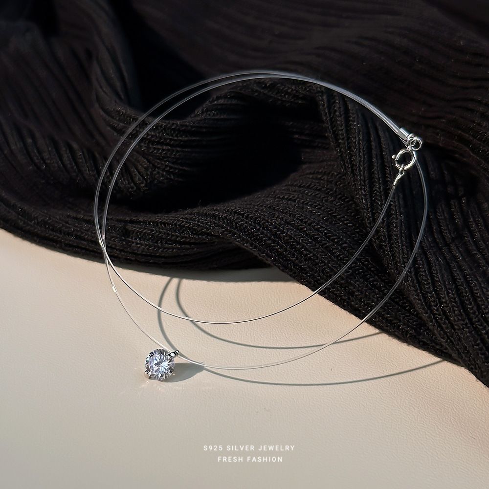 S Pure Silver Mermaid Tears Moissanite Necklace For Girls Exquisite Zircon Invisible Fishing Line Niche Versatile_ipsvogv.com