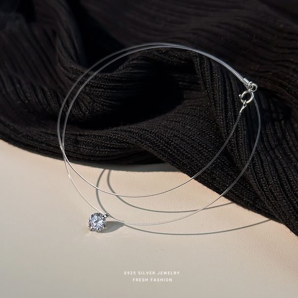 S Pure Silver Mermaid Tears Moissanite Necklace For Girls Exquisite Zircon Invisible Fishing Line Niche Versatile_ipsvogv.com