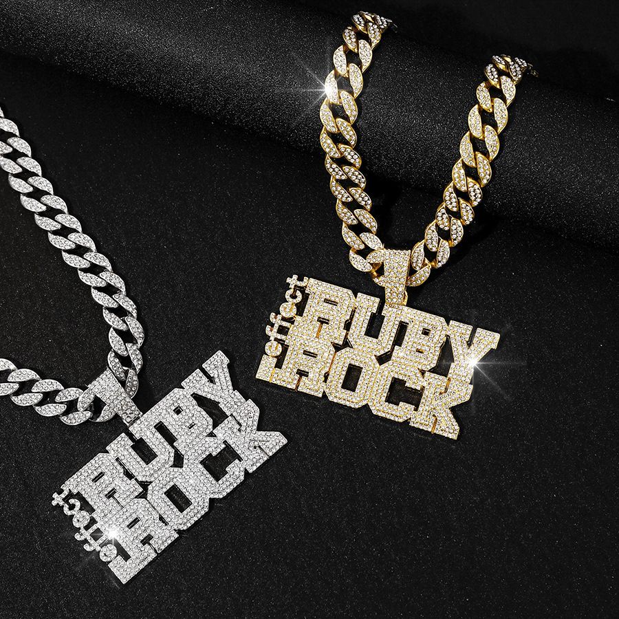 Yiwu Jewelry Cuban Alphabet RUBY ROCK Necklace Diamond Set Gun Pendant Men's Accessory Chain_ipsvogv.com