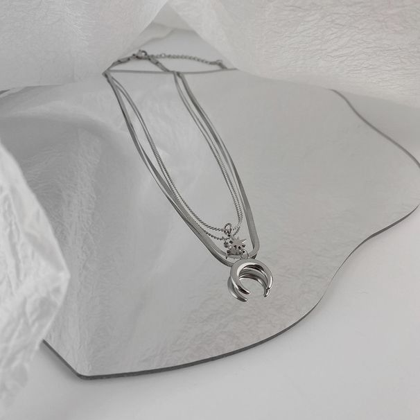 Mangxing Moon Double Layer Titanium Steel Necklace For Men, Minimalist Accessories, Flat Snake Chain, Niche Stacking_ipsvogv.com
