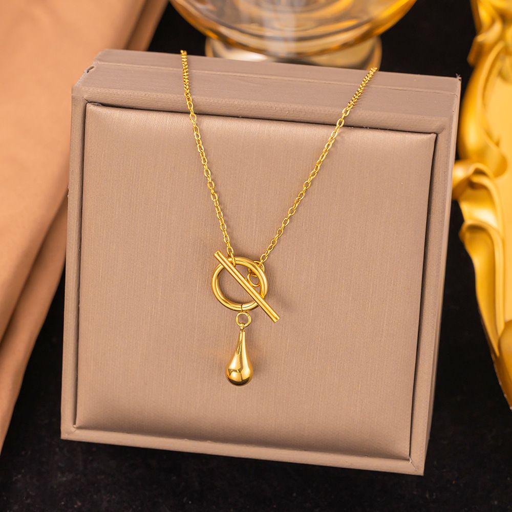 New Stainless Steel Long Water Droplet Necklace For Fashion OT Buckle Style Women's Collarbone Chain Jewelry_ipsvogv.com
