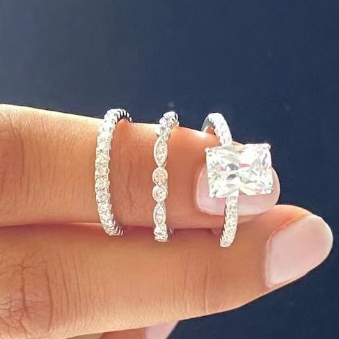 Sanjie's New Three Piece Women's Set, Engagement Proposal, Classic Square Diamond Bracelet Ring_ipsvogv.com