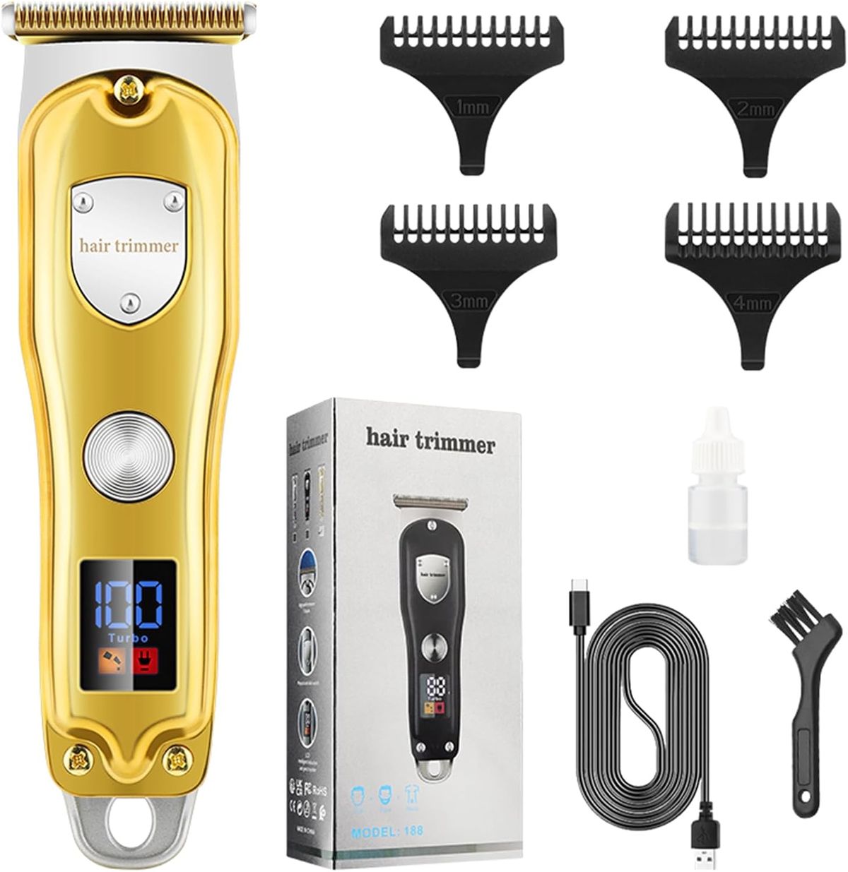 Professional Men's Cordless Hair Clipper, Rechargeable All Metal Beard Trimmer, Barber Trimmer, Ideal Gift for Men and Fathers_ipsvogv.com
