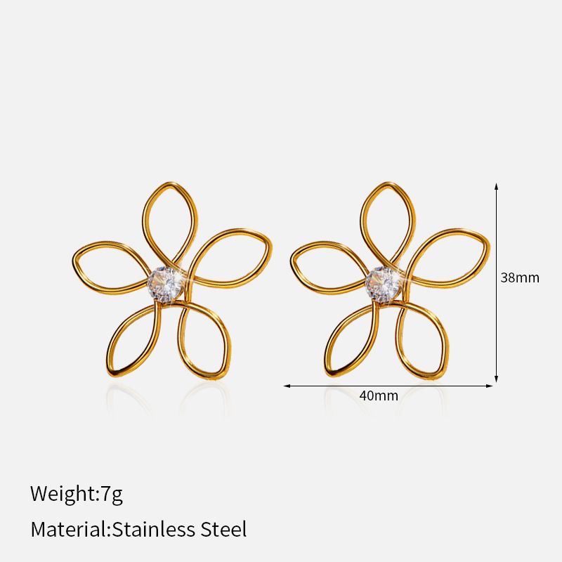 Women’s Jewelry Set Fashion Flower Five Petal Flower Pearl 18k304 Stainless Steel Bracelet Earring Earring_ipsvogv.com