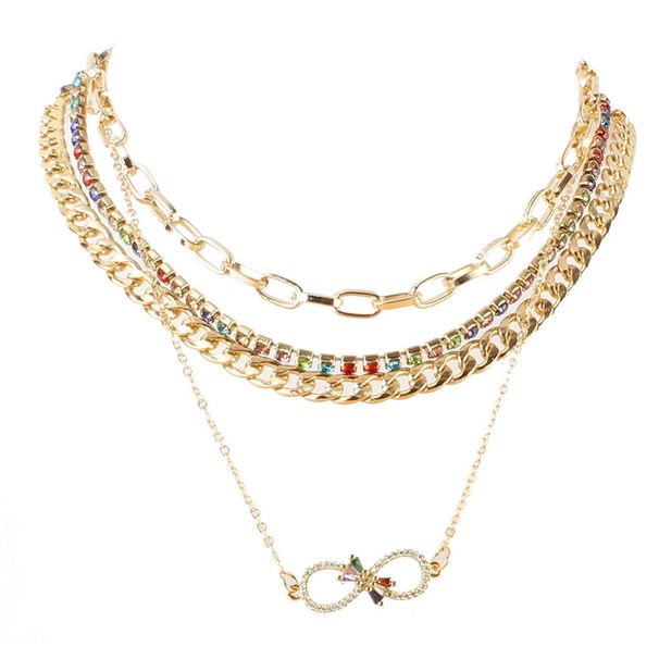 Retro Gold Box Chain Necklace Personalized Digital Pendant Diamond Claw Chain Multi Layer Necklace_ipsvogv.com