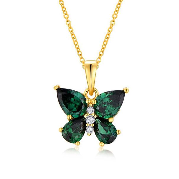 New Emerald Zircon Butterfly Pendant Necklace S Sterg Sier Jewelry Female Light Niche Design_ipsvogv.com