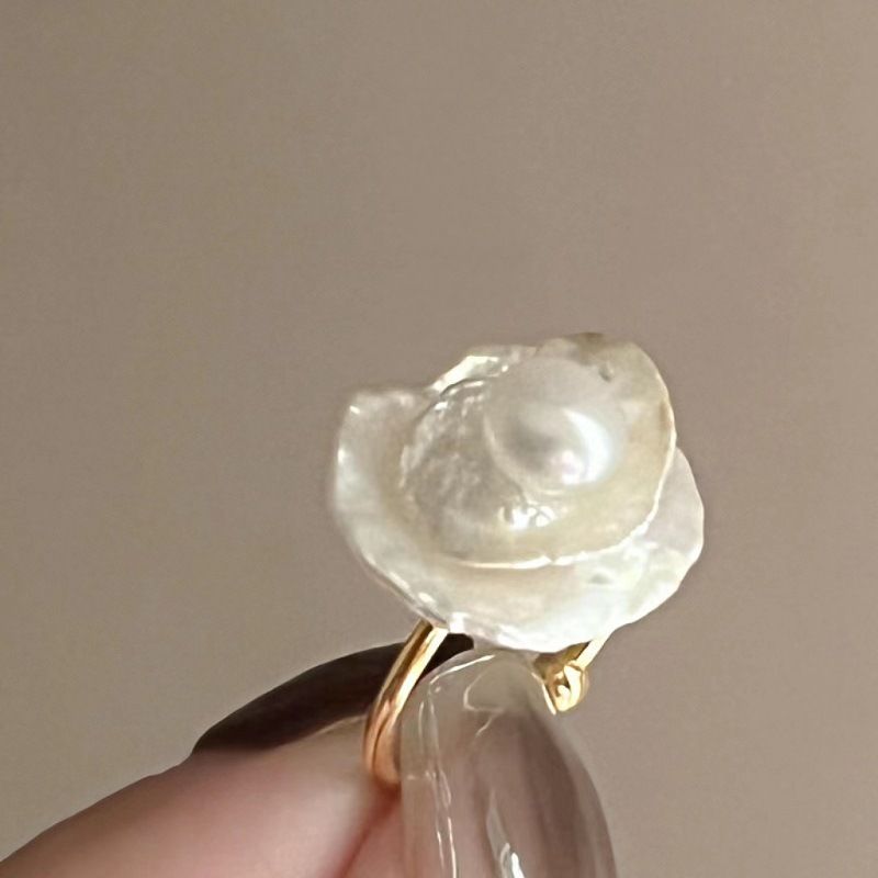 Natural Freshwater Baroque Shaped Pearl Women's Light Luxury High-end Feeling, Petal Opening Ring, Handmade Accessory_ipsvogv.com